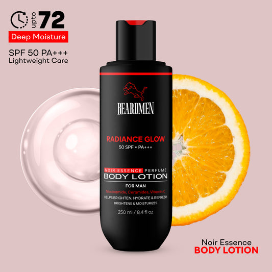 BEARDMEN Radiance Glow SPF 50 PA+++ Body Lotion For Men | Noir Essence Moisturizing (250 ml)