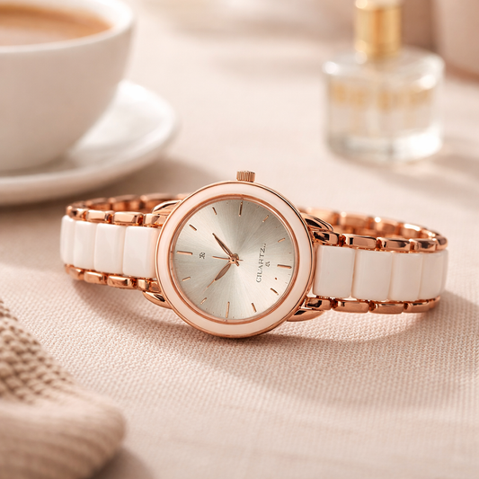 Elegant Rose Gold & Ceramic Fusion Women's Watch